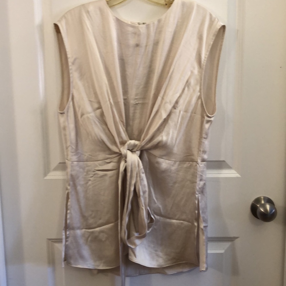 H&M creamy white satin peplum top with tie waist